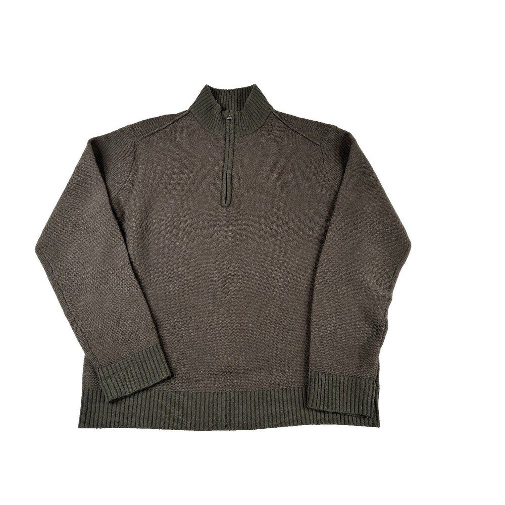 Woolrich Men's Sweater L Dark Loden 100% Merino Wool Quarter Zip Mock Neck
